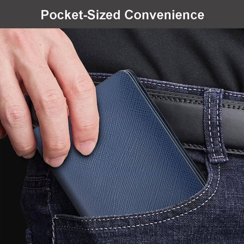 Men's Navy Blue Genuine Leather Credit Holder Pocket Bifold Wallets Card Design